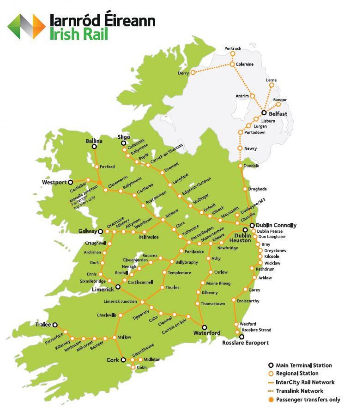 תנועת הרכבות באירלנד מפה